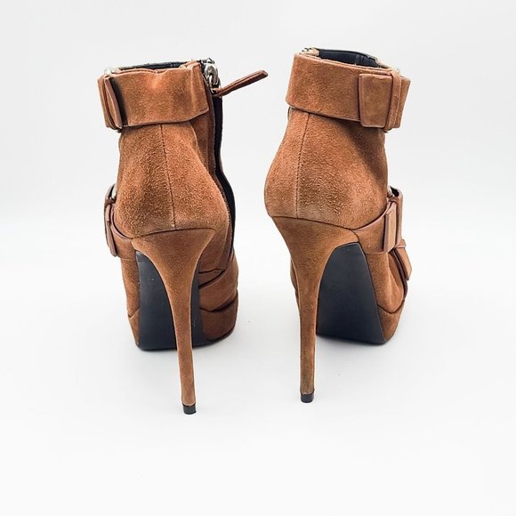 GIUSEPPE Zanotti Booties Tan Suede Buckle Platform Ankle Boots Size 37.5 - Picture 6 of 7